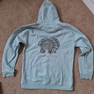Ivory Ella Mandala Blue Elephant Hoodie Sweatshirt Women's Medium